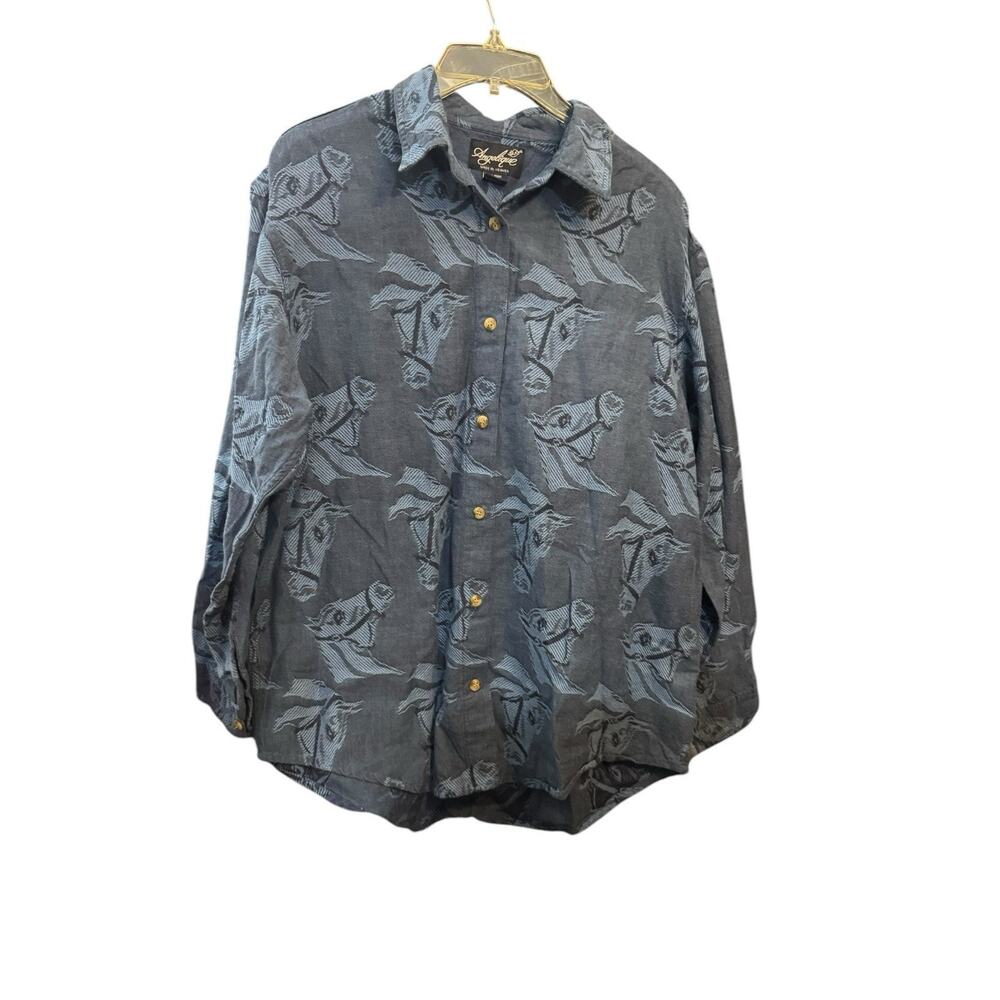 Vintage 90’s Angelique Western Horses Long Sleeve Button Down Shirt Large